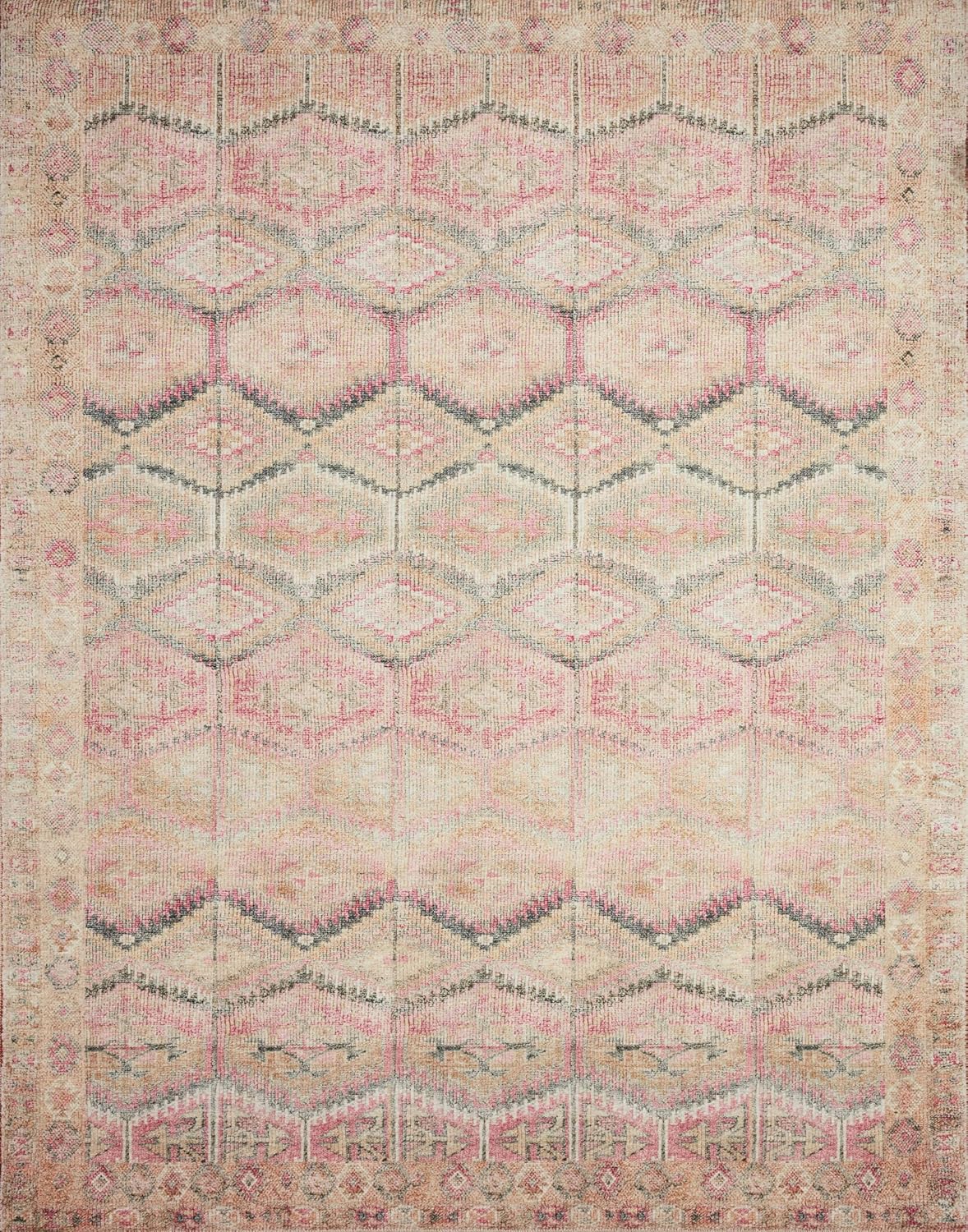 Loloi Layla Collection LAY-17 Pink/Lagoon 5'-0" x 7'-6" .13" Thick Area Rug, Soft, Durable, Vintage Inspired, Distressed, Low Pile, Non-Shedding, Easy Clean, Printed, Living Room Rug