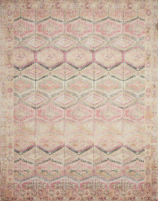 Loloi Layla Collection LAY-17 Pink/Lagoon 2'-3" x 3'-9" .13" Thick Accent Rug, Soft, Durable, Vintage Inspired, Distressed, Low Pile, Non-Shedding, Easy Clean, Printed, Living Room Rug