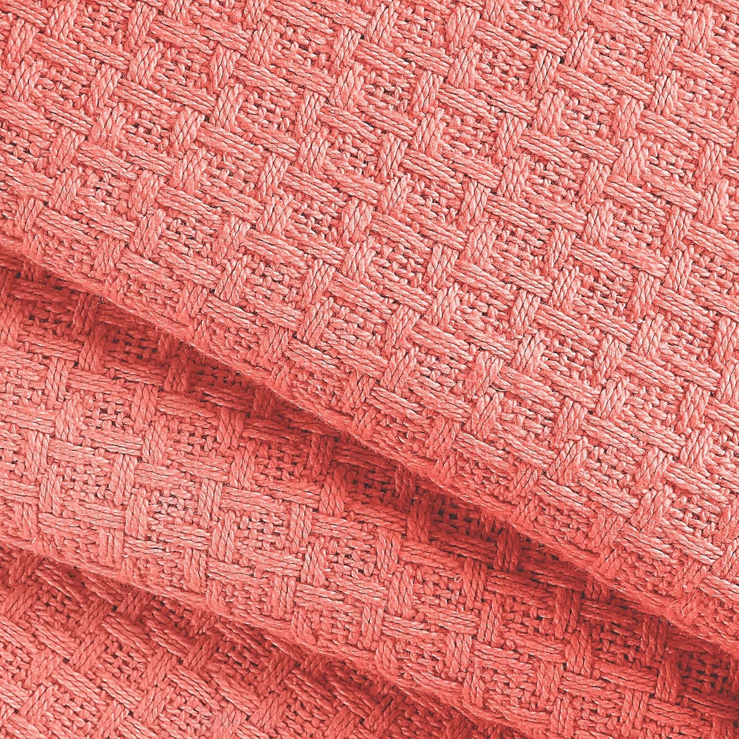 BELIZZI HOME 100% Cotton Bed Blanket, Breathable Bed Blanket Full Queen Size, Cotton Thermal Blankets Full Queen, Perfect for Layering Any Bed for All Season, Coral