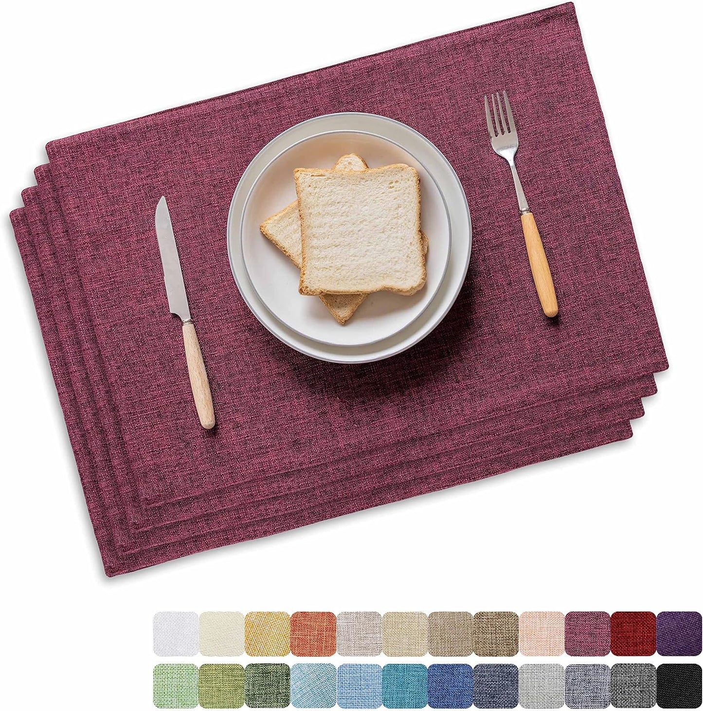 Home Brilliant Red Placemats Set of 4 Cloth Placemat for Holiday Heat Resistant Dining Table Mats Kitchen Washable Place Mats, Wine Red