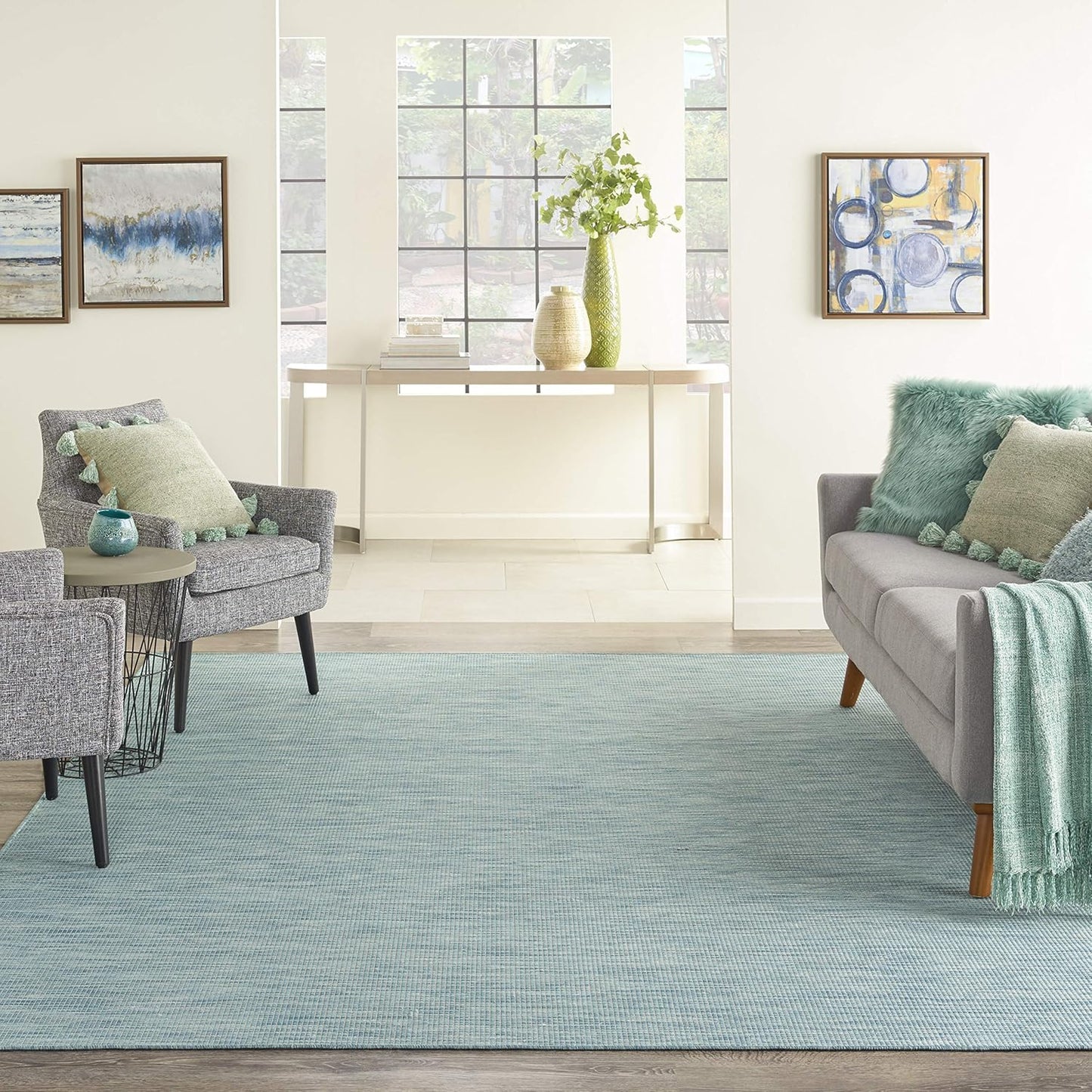 Nourison Home Positano 5' x 7' Aqua Fabric Modern Area Rug (5' x 7')