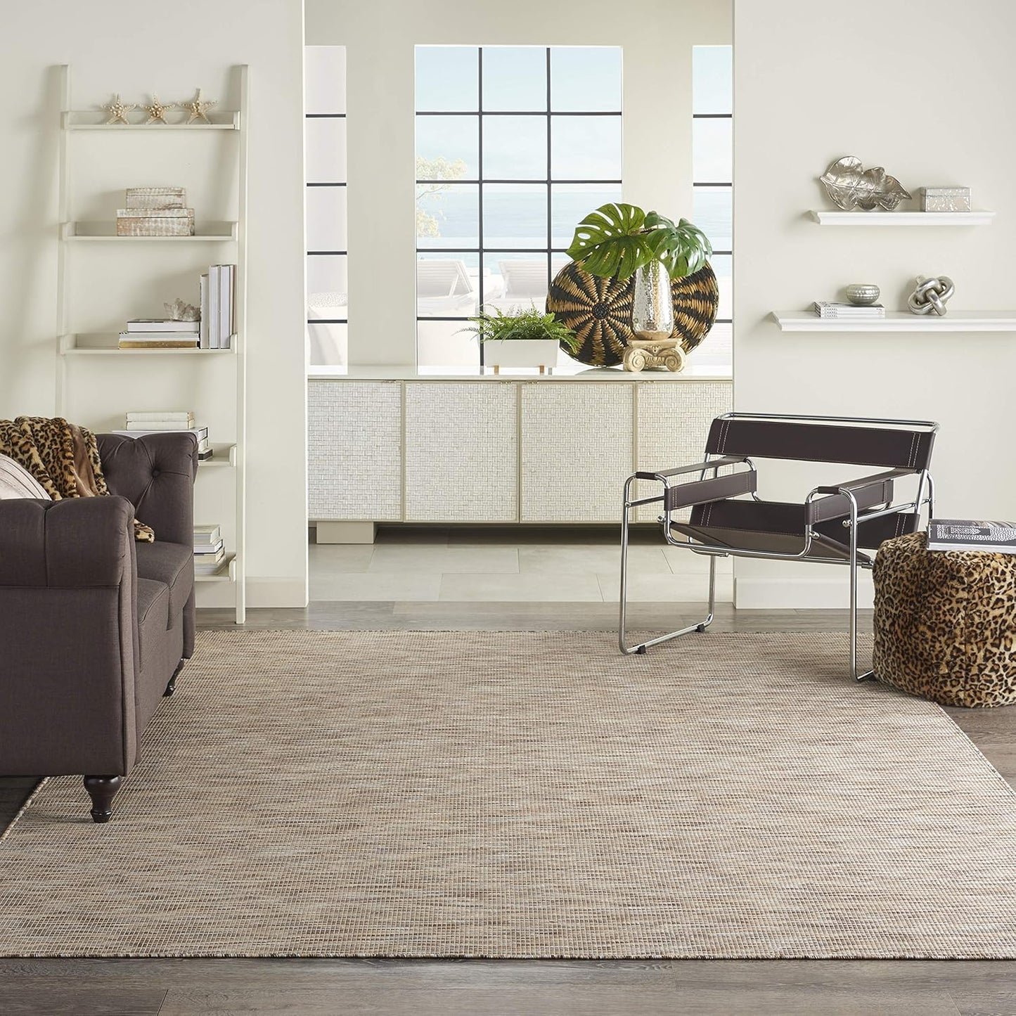 Nourison Positano Indoor-Outdoor Beige 5' x 7' Area Rug, Easy Cleaning, Non Shedding, Bed Room, Living Room, Dining Room, Backyard, Deck, Patio (5x7)