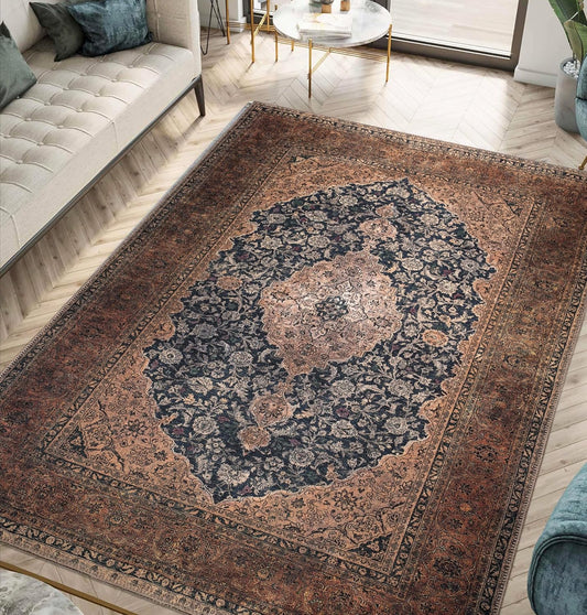 Keen Home Design 9x12 Rug - Machine Washable Area Rug with Non-Slip Backing, Ideal for Living Room, Dining Room, Bedroom - Vintage, Easy Clean, Durable, Low Pile Rug - (9' x 12')