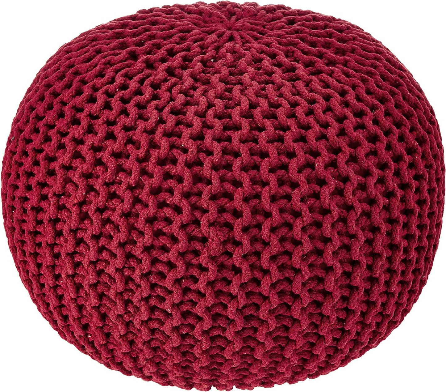 REDEARTH Round Pouf Ottoman - Hand Knitted Cable Boho Poof - Foot Stool Bean Bag - Home Décor Stuffed Footrest for Living Room - Nursery - Bedroom - 100% Cotton Poufs (19.5"x19.5"x14") - Red