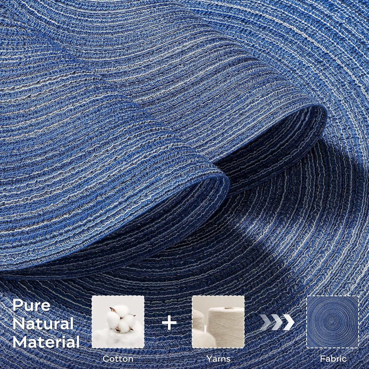 Leetaltree Round Placemats Heat and Slip Resistant Cotton Table Mats, Washable Bohemian Placemats for Dining Tables (Denim Blue, Set of 12)