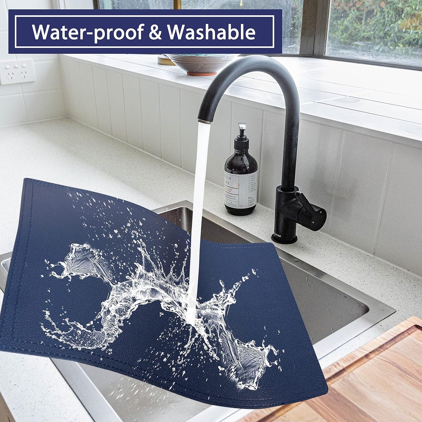 Faux Leather Placemats, PU Table Mats, Set of 4, Waterproof, Stain Resistant, Heat Resistant, Non-Slip Easy to Clean for Kitchen Dining Table,Conference Table C Blue Rectangle