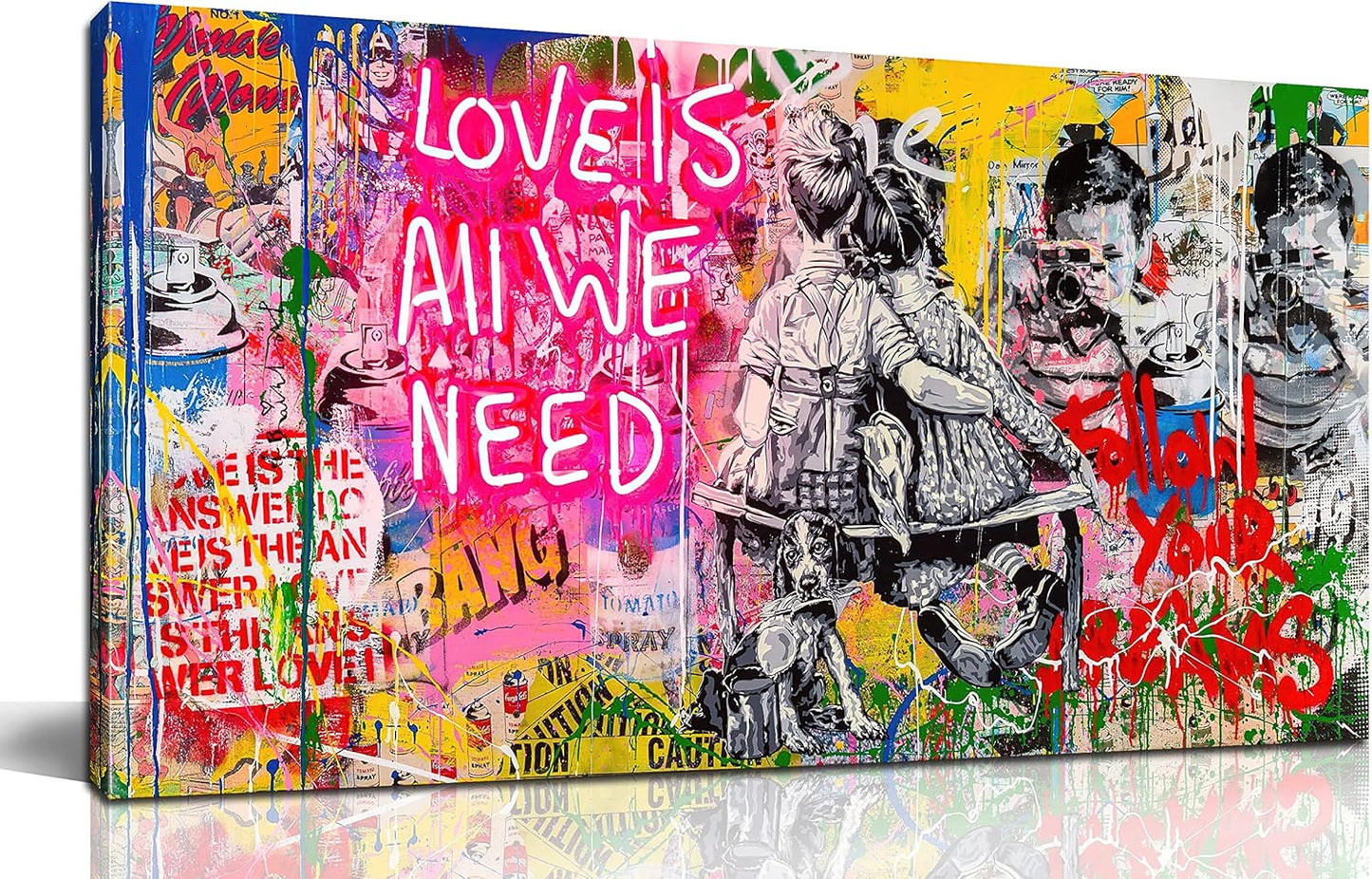JKWALL77 Banksy Wall-Art - Graffiti Canvas Wall Art - Abstract Wall Decor For Living Room Large Size Ready To Hang Size 59" x 29"