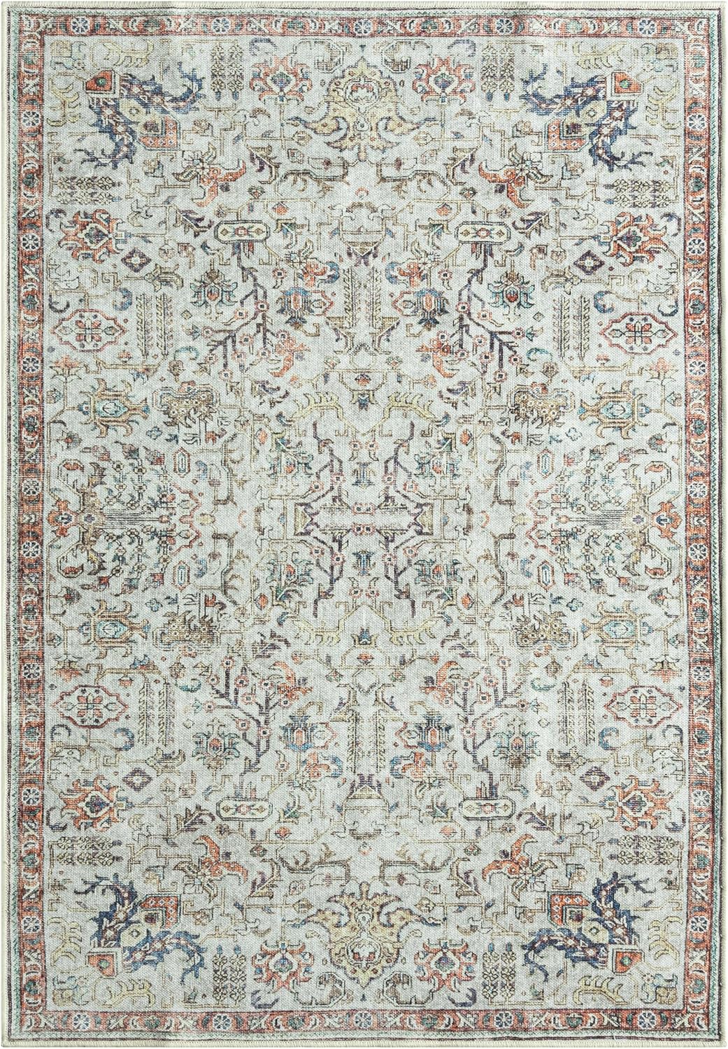 Keen Home Design 4x6 Rug - Machine Washable Area Rug with Non-Slip Backing, Ideal for Living Room, Dining Room, Bedroom - Vintage, Easy Clean, Durable, Low Pile Rug - (4' x 6')