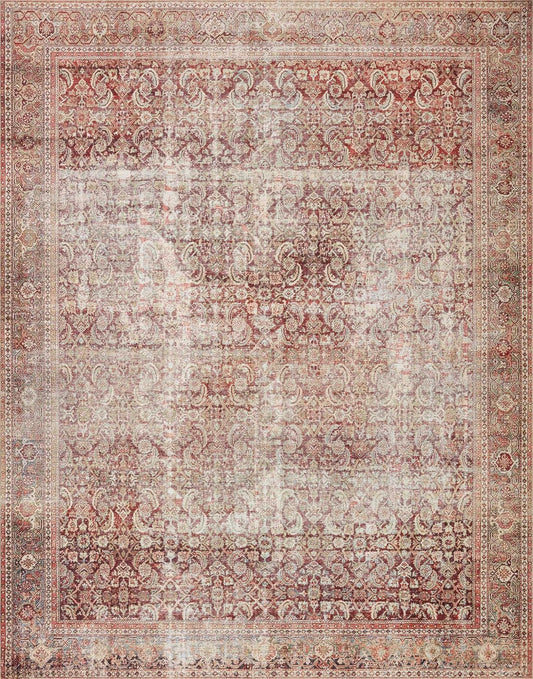 Loloi Layla Collection LAY-11 Cinnamon/Sage 9'-0" x 12'-0" .13" Thick Area Rug, Soft, Durable, Vintage Inspired, Distressed, Low Pile, Non-Shedding, Easy Clean, Printed, Living Room Rug
