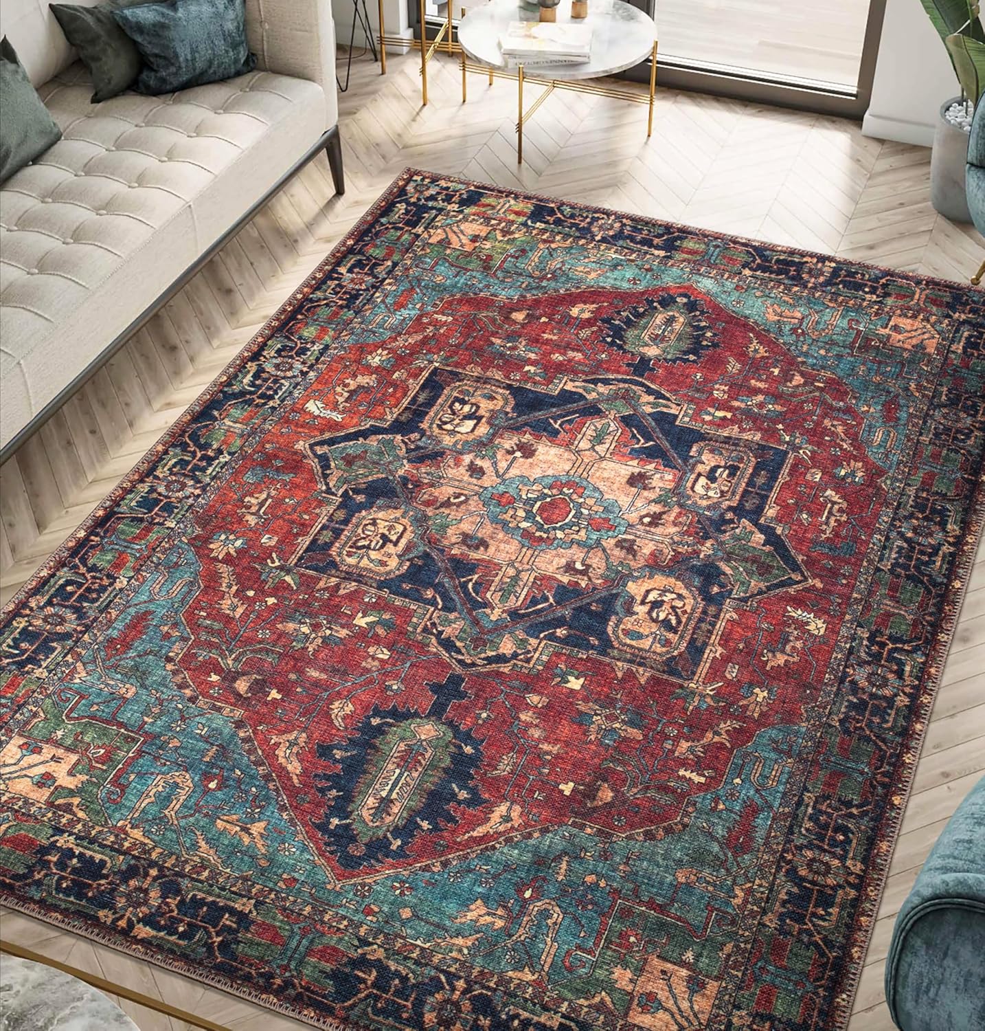 Keen Home Design 9x12 Rug - Machine Washable Area Rug with Non-Slip Backing, Ideal for Living Room, Dining Room, Bedroom - Vintage, Easy Clean, Durable, Low Pile Rug - (9' x 12')