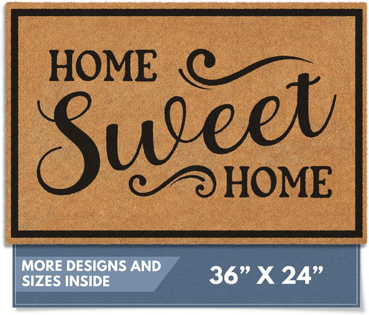 Barnyard Designs Natural Coco Coir Heavy Duty Backing Doormat - Large Cute Non-Slip Front Door Welcome Mat for Outside Entrance or Porch Entry, Brown (24x36, Home Sweet Home)