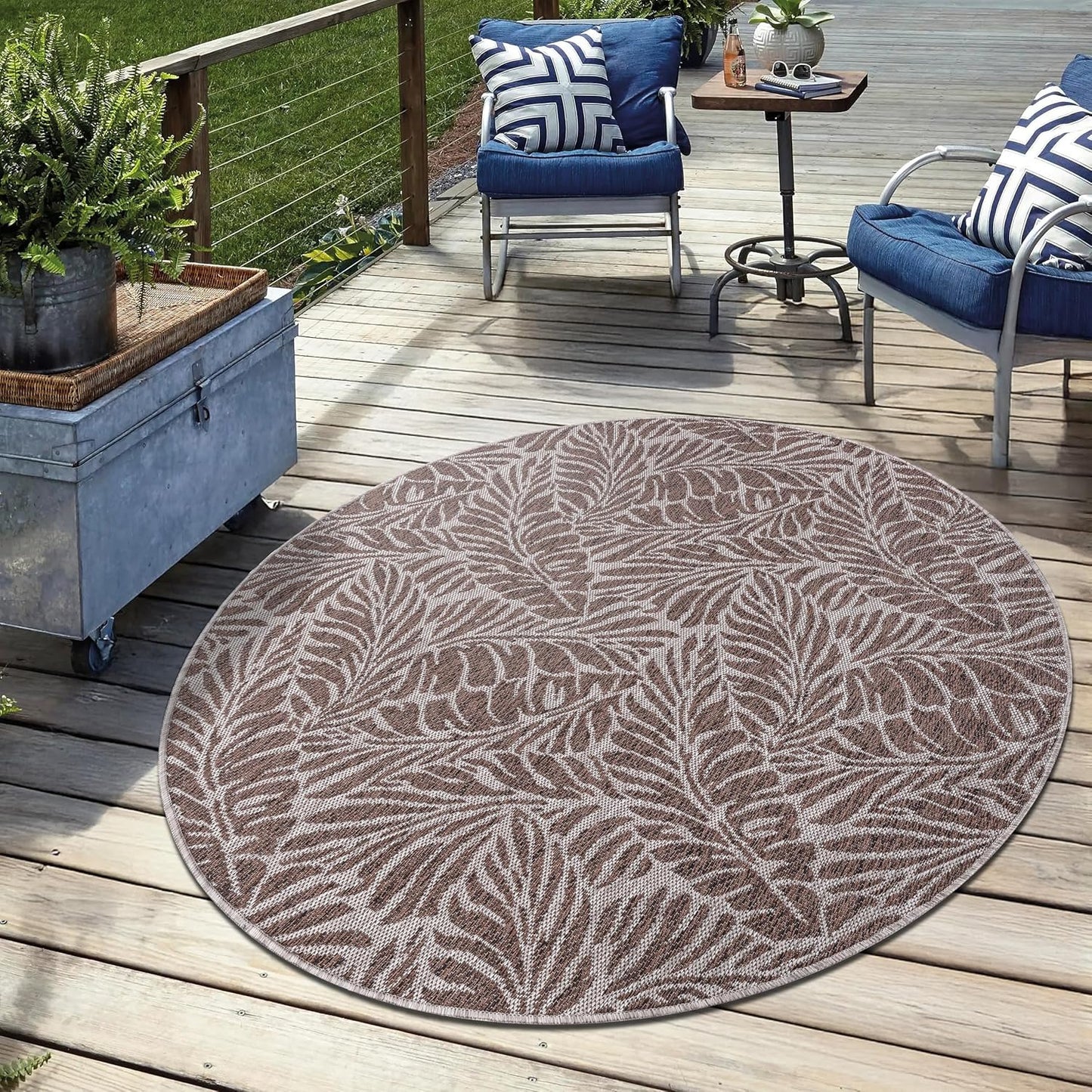 Keen Home Design Terrace Outdoor Round Rug - 8ft Round Washable Indoor/Outdoor Rug for Patio, Kitchen, Balcony, Beach, Garden, Deck and Porch, Size: 7'7" Round