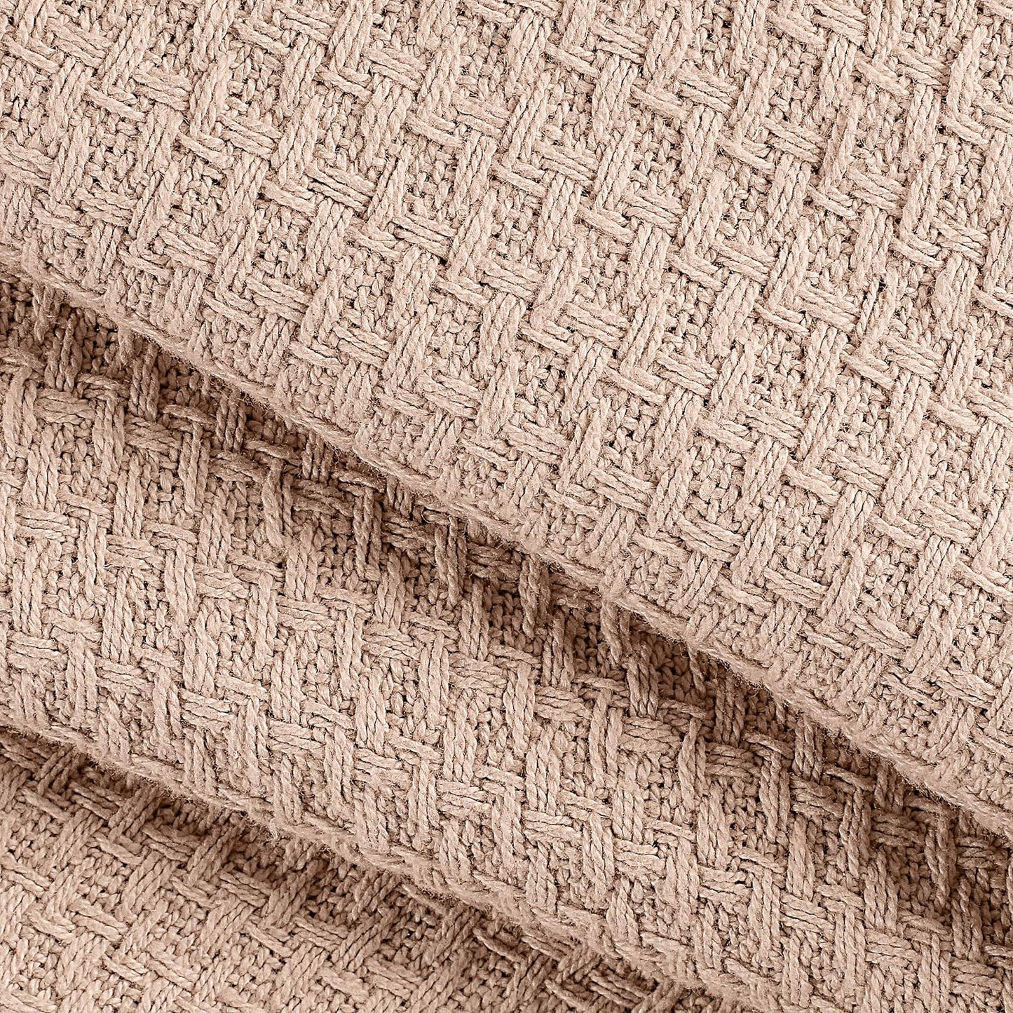 Elvana Home 100% Cotton Bed Blanket, Breathable Bed Blanket King Size, Cotton Thermal Blankets King, Perfect for Layering Any Bed for All Season, Beige