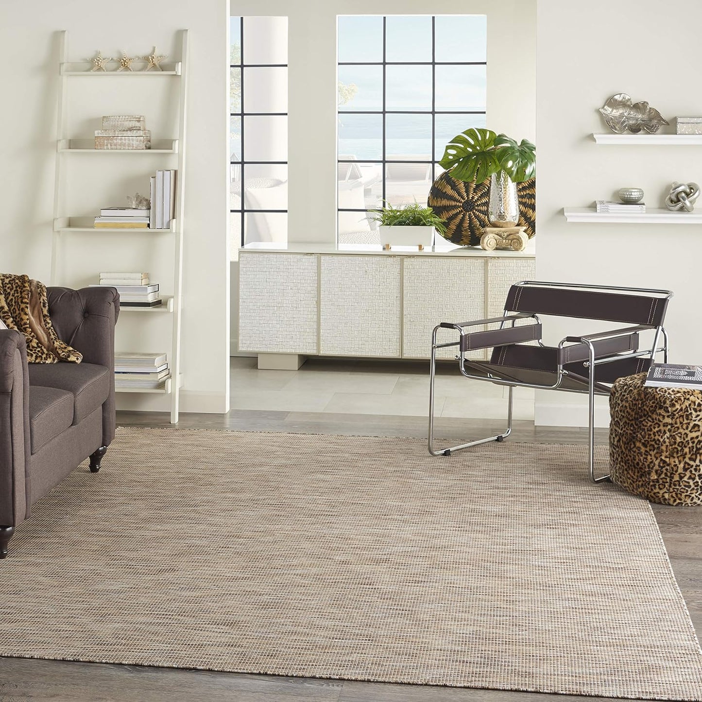 Nourison Home Positano Indoor-Outdoor Beige 7' x 10' Area Rug, Easy Cleaning, Non Shedding, Bed Room, Living Room, Dining Room, Backyard, Deck, Patio (7x10)
