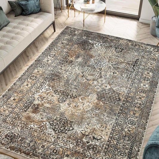 Keen Home Design 4x6 Rug - Machine Washable Area Rug with Non-Slip Backing, Ideal for Living Room, Dining Room, Bedroom - Vintage, Easy Clean, Durable, Low Pile Rug - (4' x 6')