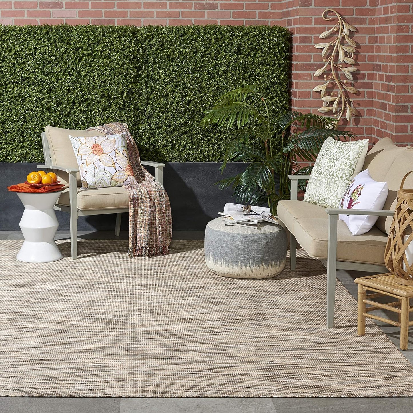 Nourison Home Positano Indoor-Outdoor Beige 7' x 10' Area Rug, Easy Cleaning, Non Shedding, Bed Room, Living Room, Dining Room, Backyard, Deck, Patio (7x10)