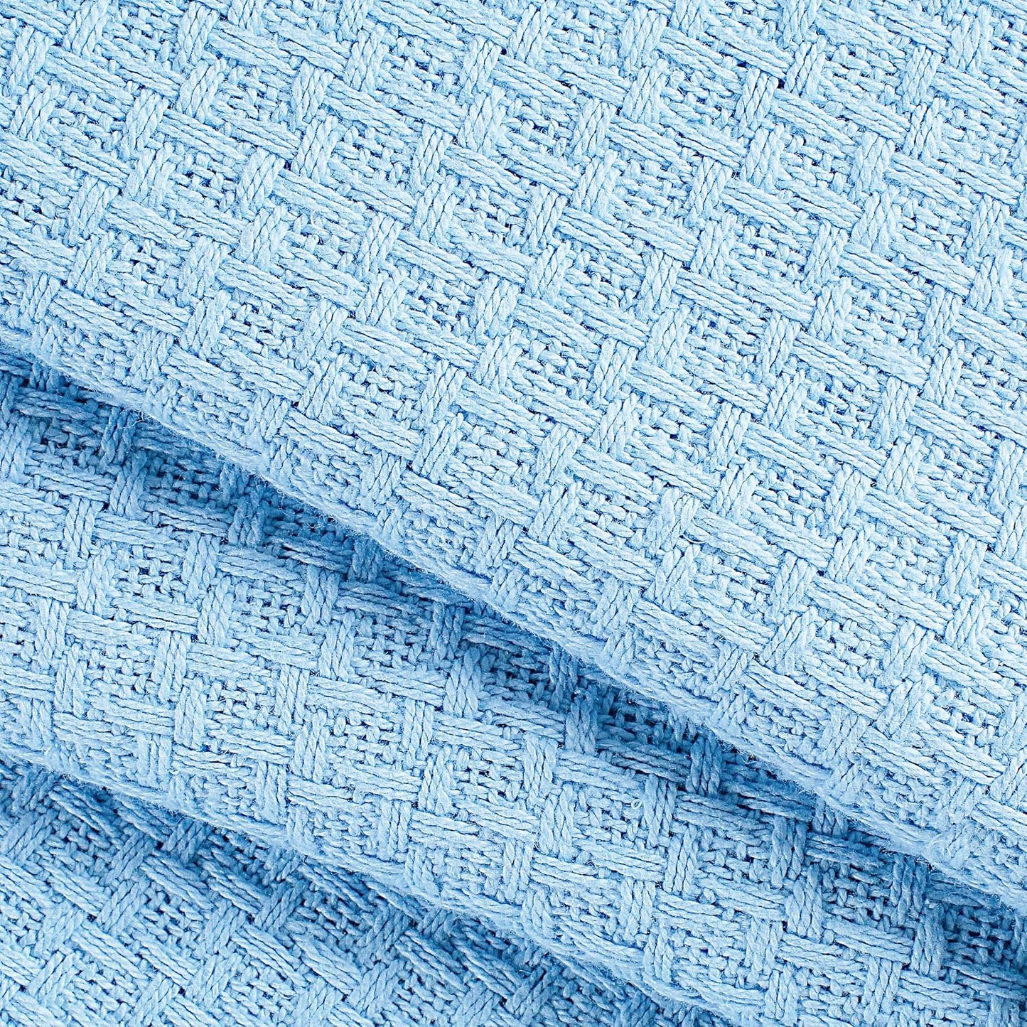 Elvana Home 100% Cotton Bed Blanket, Breathable Bed Blanket Twin Size, Cotton Thermal Blankets Twin, Perfect for Layering Any Bed for All Season, Light Blue