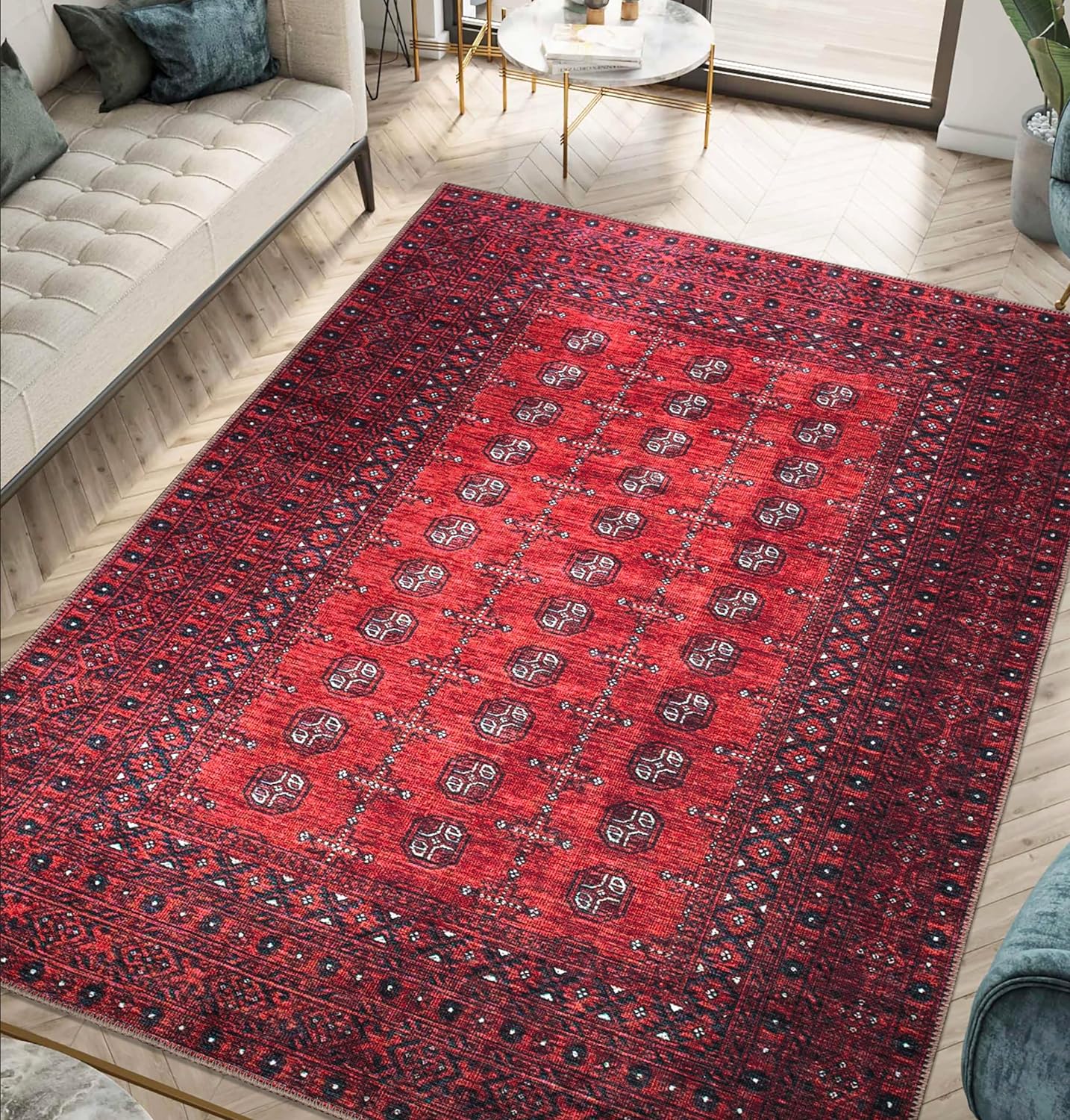 Keen Home Design 4x6 Rug - Machine Washable Area Rug with Non-Slip Backing, Ideal for Living Room, Dining Room, Bedroom - Vintage, Easy Clean, Durable, Low Pile Rug - (4' x 6')