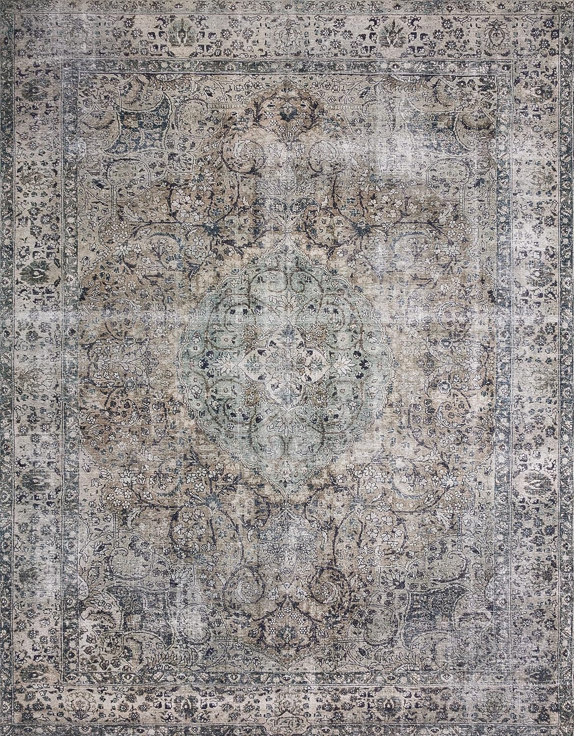 Loloi Layla Collection LAY-06 Taupe/Stone 2'-6" x 9'-6" .13" Thick Runner Rug, Soft, Durable, Vintage Inspired, Distressed, Low Pile, Non-Shedding, Easy Clean, Printed, Living Room Rug