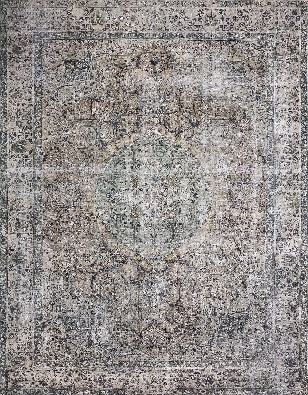 Loloi Layla Collection LAY-06 Taupe/Stone 2'-0" x 5'-0" .13" Thick Accent Rug, Soft, Durable, Vintage Inspired, Distressed, Low Pile, Non-Shedding, Easy Clean, Printed, Living Room Rug