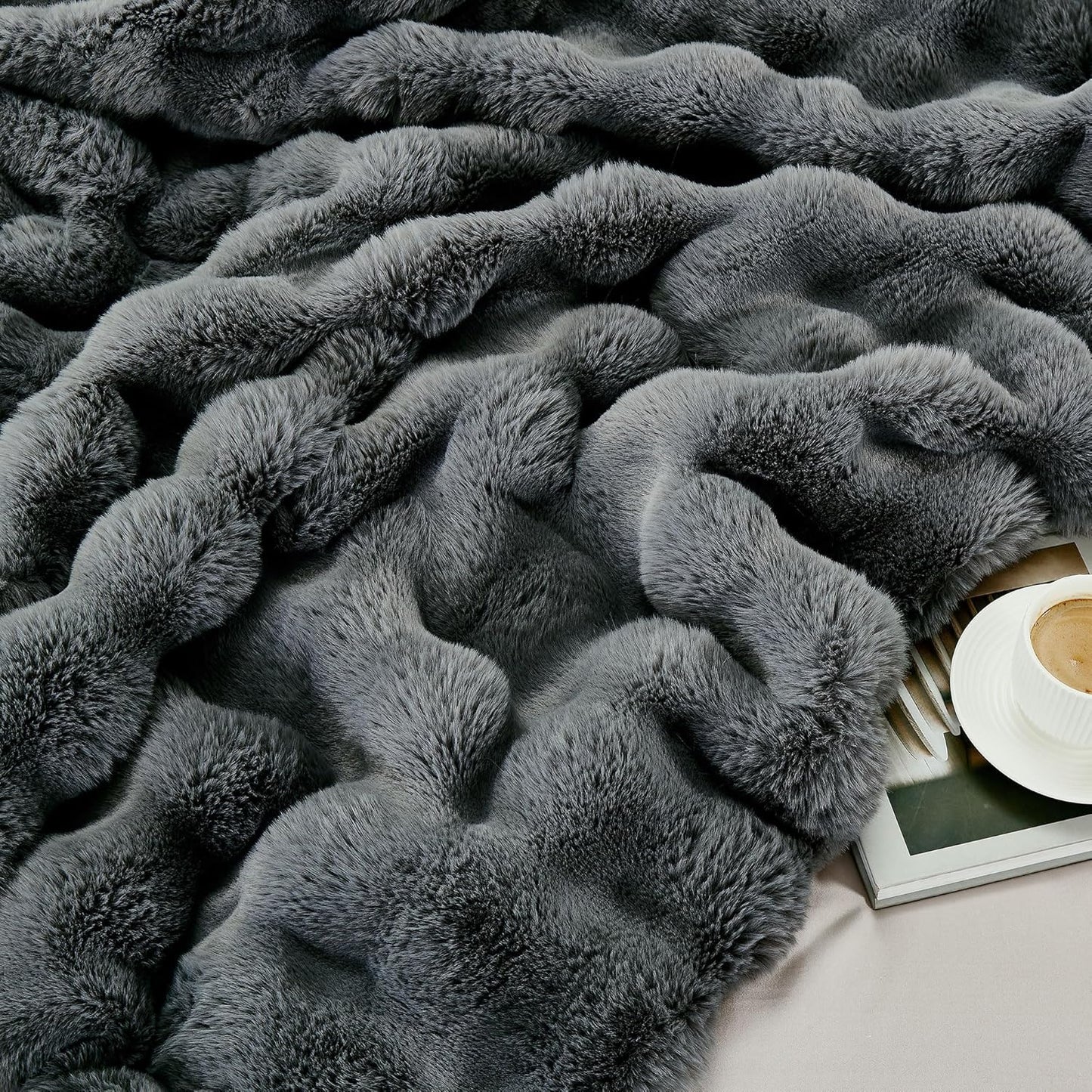 DREAMNINE Oversized Soft Thick Fuzzy Faux Rabbit Fur Throw Blanket Twin Size 60" x 71", Double Sided Comfy Plush Warm Shaggy Fluffy Blankets,Solid Luxury Cozy Cute Furry Blanket for Bed Couch Pet,Grey