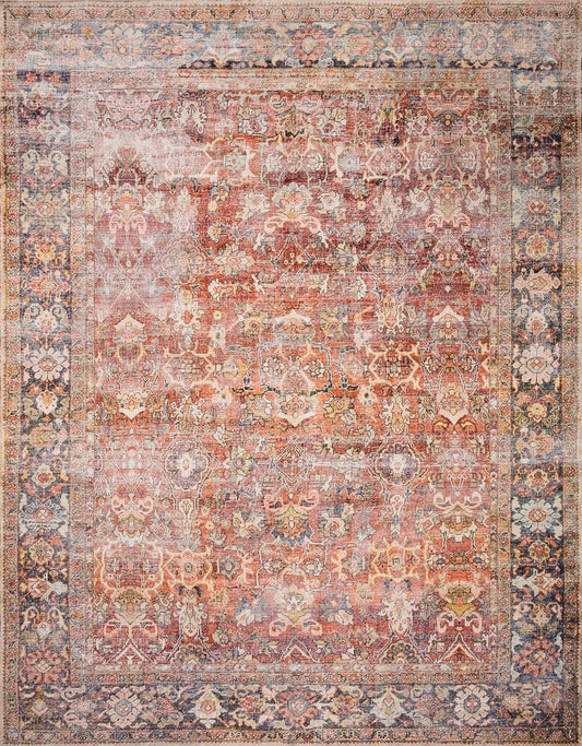 Loloi Layla Collection LAY-02 Spice/Marine 5'-0" x 7'-6" .13" Thick Area Rug, Soft, Durable, Vintage Inspired, Distressed, Low Pile, Non-Shedding, Easy Clean, Printed, Living Room Rug