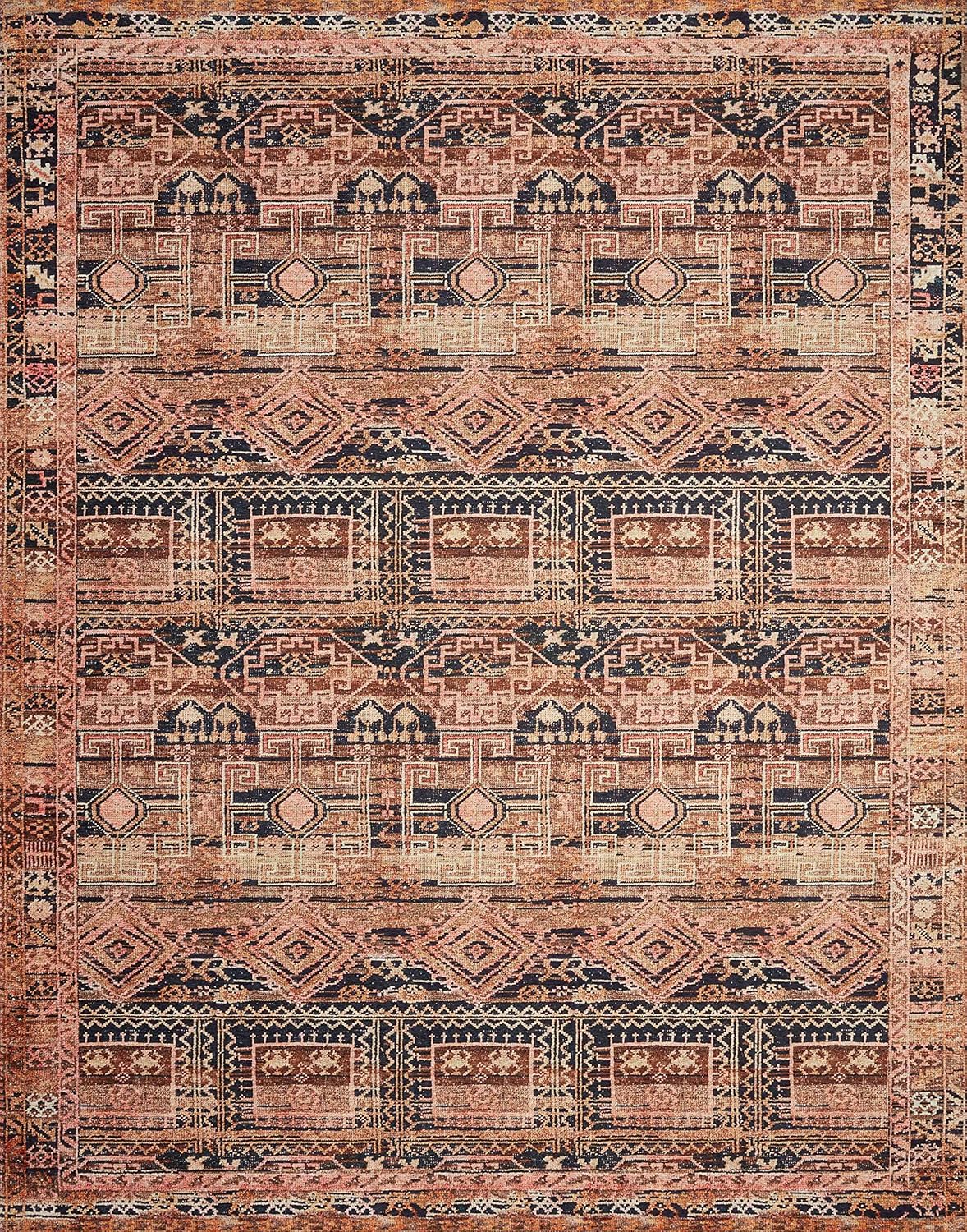 Loloi Layla Collection LAY-14 Mocha/Blush 2'-0" x 5'-0" .13" Thick Accent Rug, Soft, Durable, Vintage Inspired, Distressed, Low Pile, Non-Shedding, Easy Clean, Printed, Living Room Rug