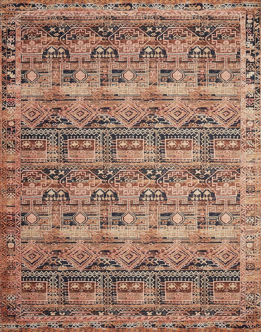 Loloi Layla Collection LAY-14 Mocha/Blush 2'-6" x 7'-6" .13" Thick Runner Rug, Soft, Durable, Vintage Inspired, Distressed, Low Pile, Non-Shedding, Easy Clean, Printed, Living Room Rug